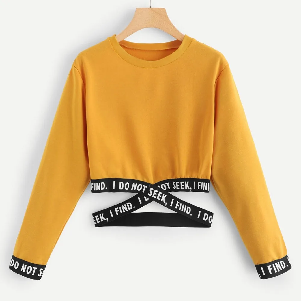 Women Sweatshirt Letters Printing Long Sleeve Short Pullover Hoodies Stitching Hoodies Jumper Casual Summer Sweatshirt