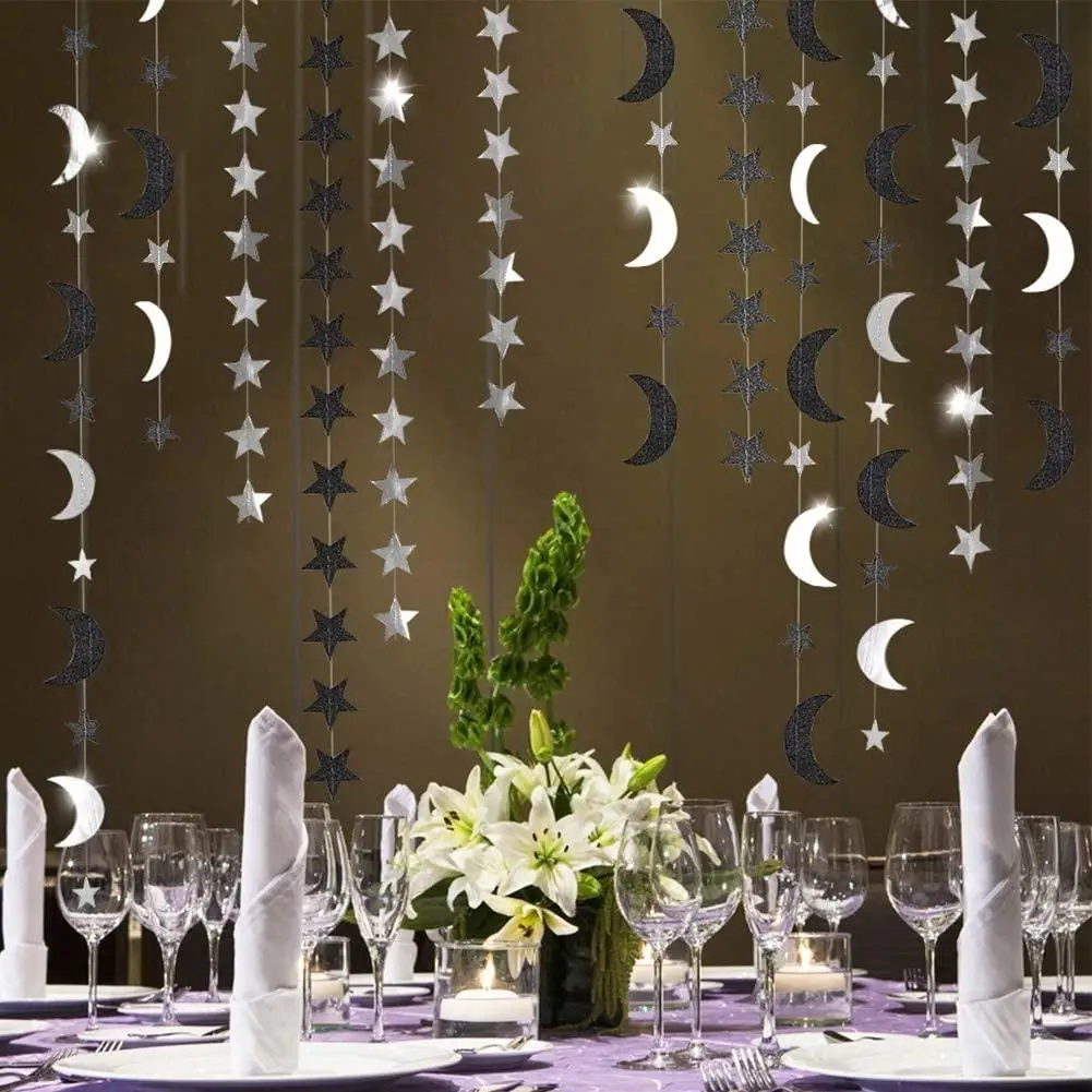 

Glitter Black Silver Star Moon Garland Kit Halloween Party Paper Decoration