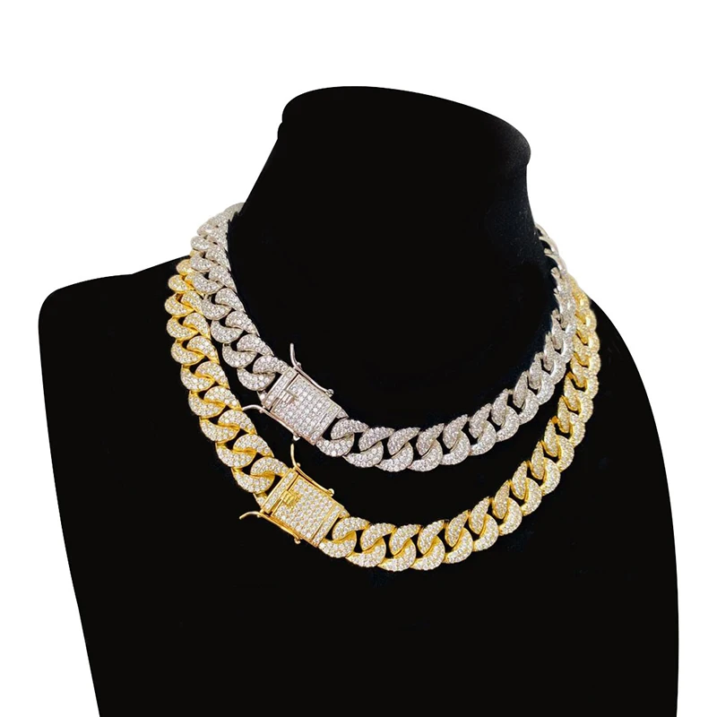 

Hip Hop AAA CZ Stone Paved Bling Iced Out Round Cuban Curb Miami Link Chain Chokers Necklaces for Men Rapper Jewelry
