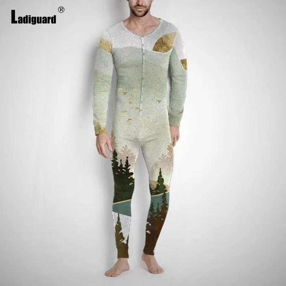 Ladiguard Men Patchwork Two Pieces Outfit Long Sleeve T-shirt and Skinny Pants Sets 2021 Autumn Fashion 3D Print Men 2PCS Set
