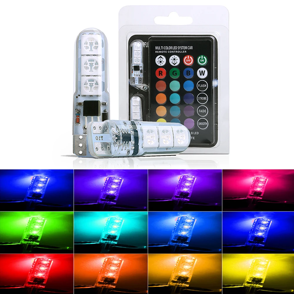 2 шт. RGB T10 W5W светодиодный 194 168 5050 SMD для автомобильного интерьера купольсветильник