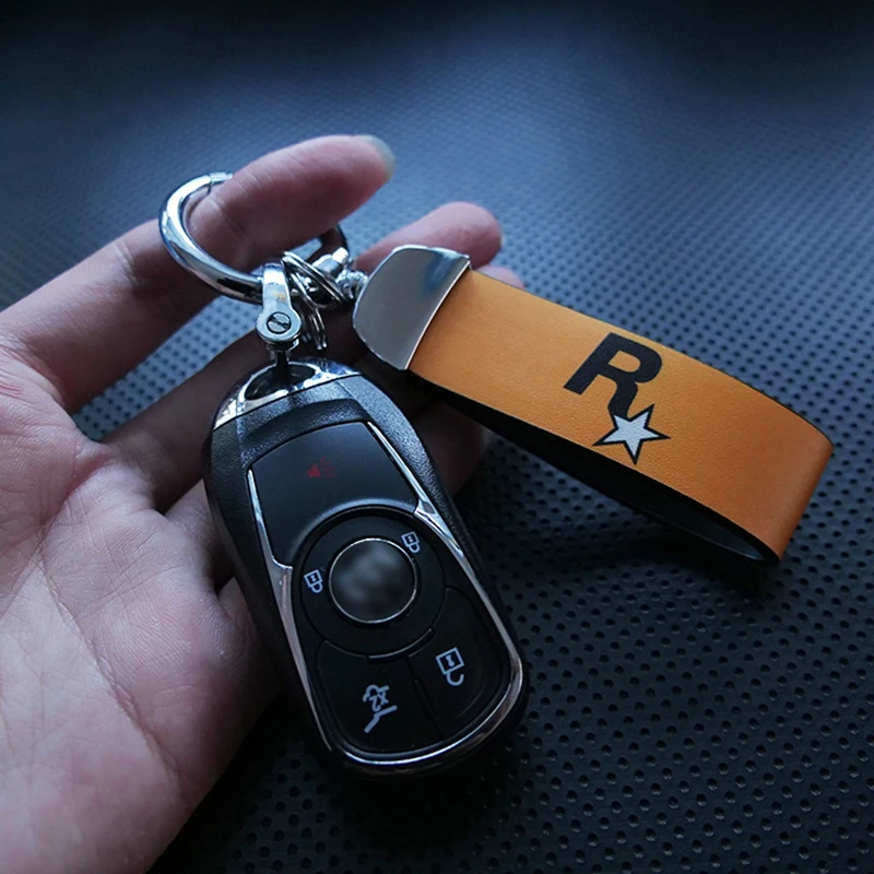 

1PCS Key Holder PS4 Xbox PC Keyfob Game GTA V Grand Theft Auto 5 Keychain JDM KeyChains Leather Key Chain
