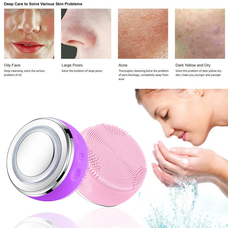 

2 In 1 Electric Facial Cleansing Brush Silicone Sonic Face Cleaner Deep Pore Cleaning Skin Massager Face Cleansing Brush Device