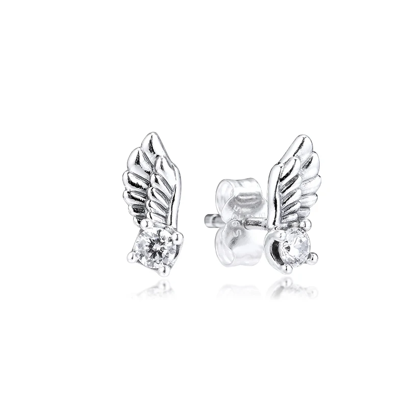 Sparkling Angel Wing Stud Earrings Argent 925 Sterling Silver Earrings for Women DIY Jewelry Making Brincos Wholesale