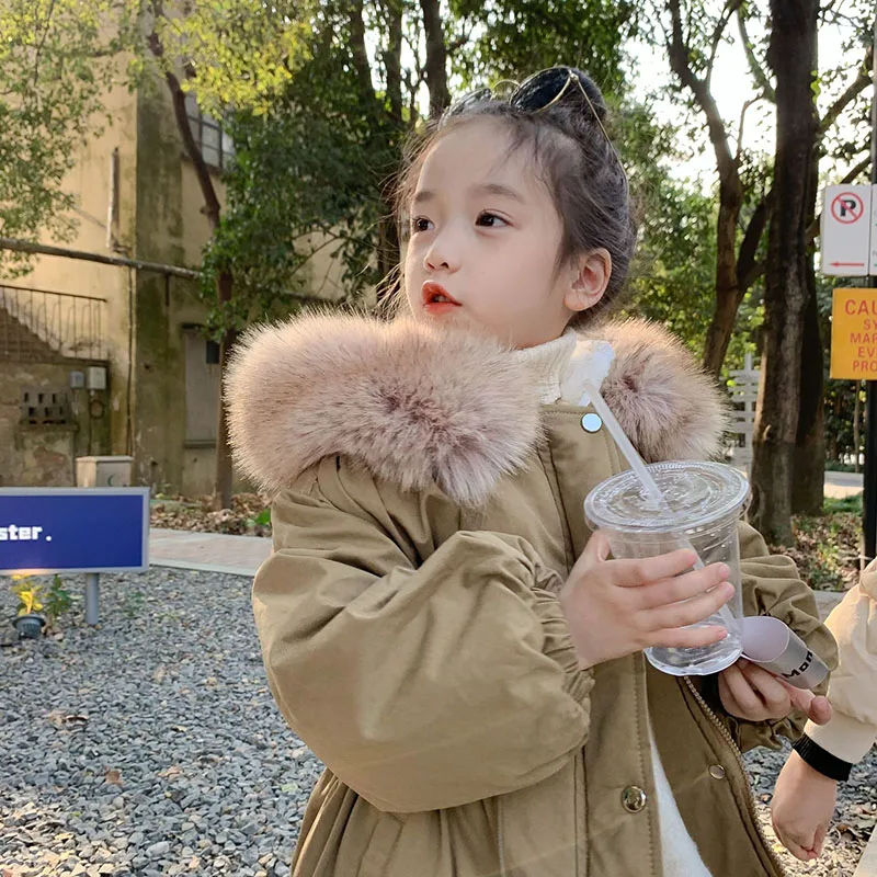 

2021 winter new children's wear girls' cotton plus wool Parka closed waist hooded cotton outerwear padded 2-407