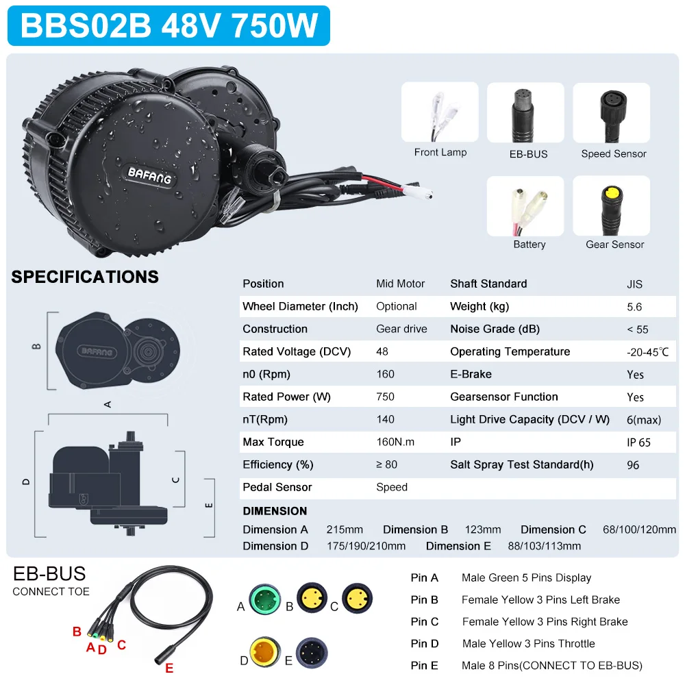 Комплект для преобразования двигателя Bafang Mid Drive 8fun BBS02B 48 в 750 Вт электродвигатель