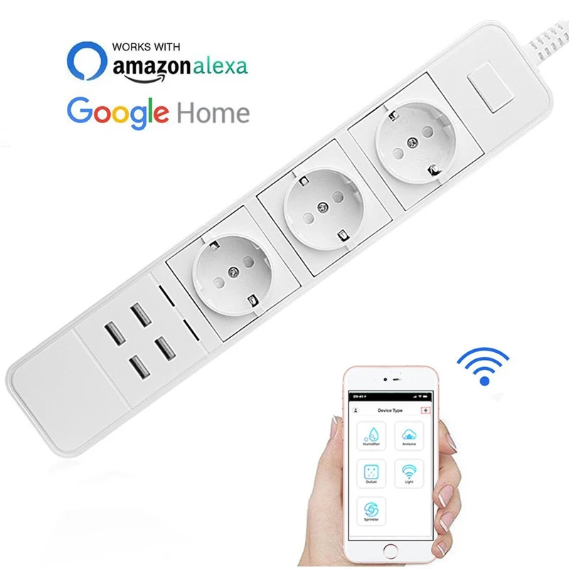 Умная Wi Fi лента питания 4 USB 3 AC розетки европейская вилка зарядная станция Echo Alexa