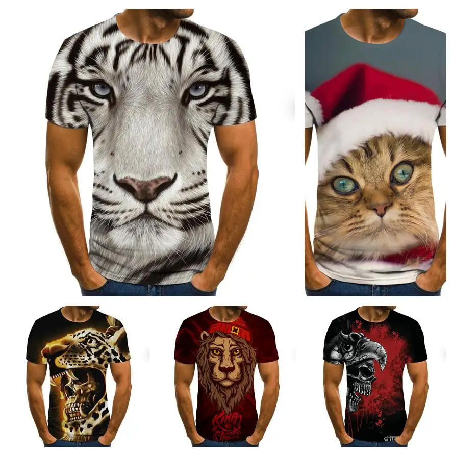 

2020 new summer animal 3D lion T- shirt 's men 3D printing series tiger leisure Harajuku style all -match comfortable