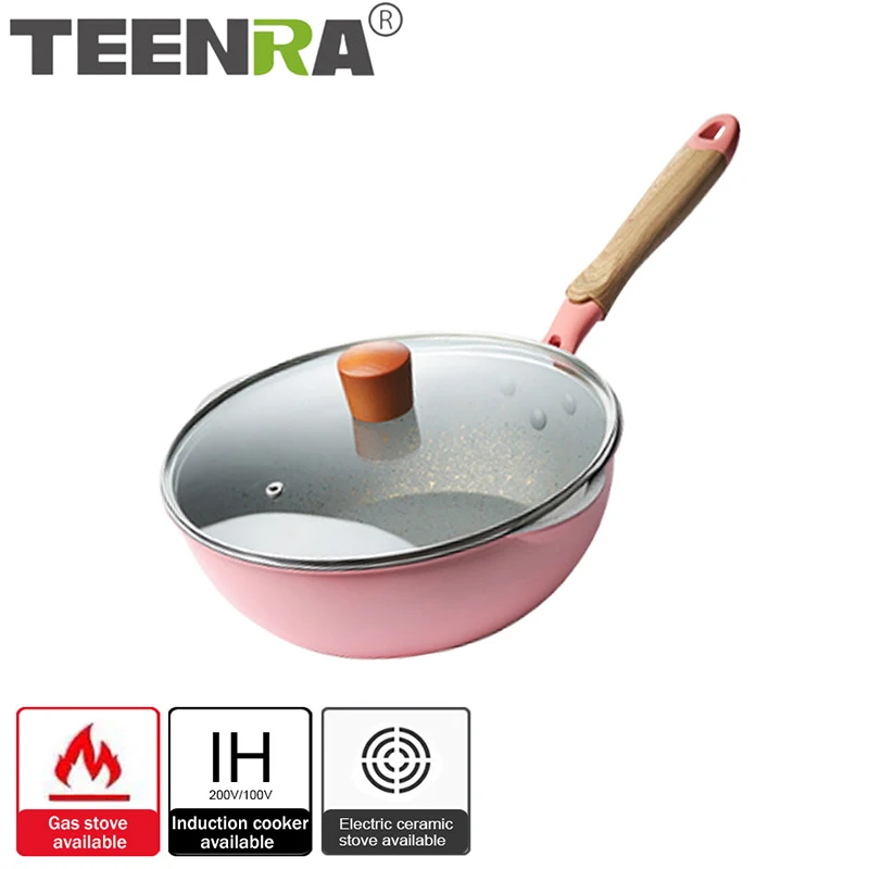

TEENRA Japanese Style Non-stick Pan Aluminum Alloy Frying Pan Maifan Stone Wok With Heat Resistant Handle Cooker Cookware