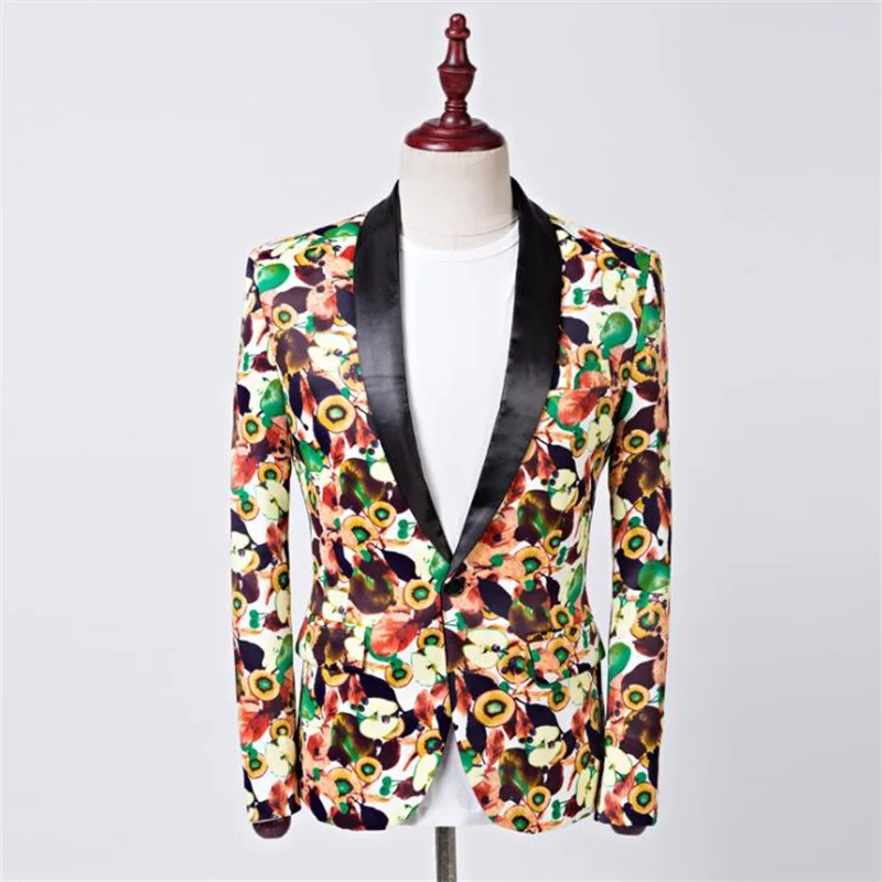 

New printed blazers men's suit dragon pattern korean style flower emcee of ceremonies nightclub singer performance costumes