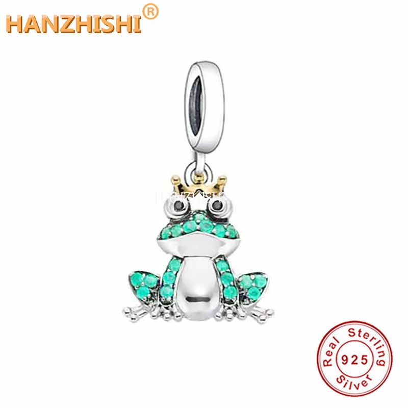 

925 Sterling Silver Cute Animal Frog With Crown Dangle Charms Beads Fit Original Brand Bracelet Necklace Jewelry Gift