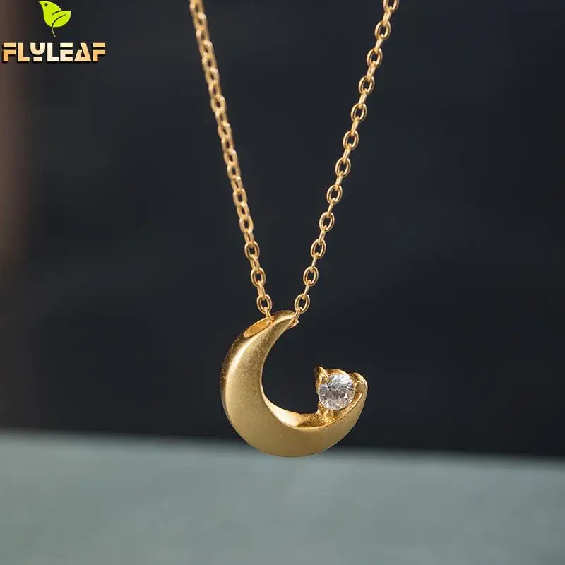 

925 Sterling Silver 18k Gold Moon Necklace For Women INS Popular Zircon Student Girl Gift Boutique Jewelry Flyleaf