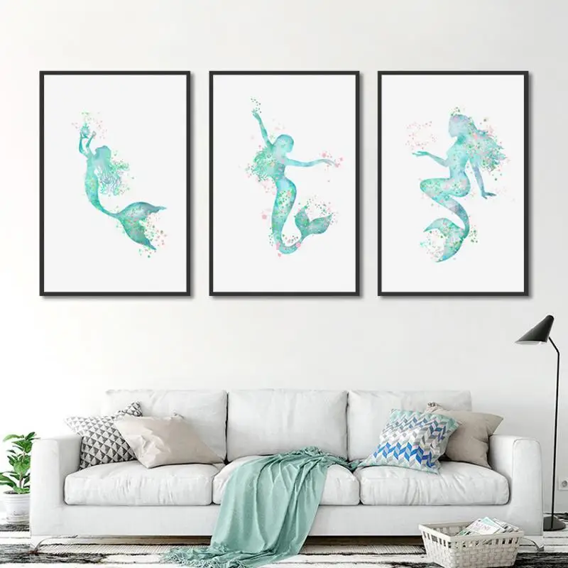 

Nodic Modern Canvas Painting Mermaid Wall Art Posters And Prints Design For Baby Girls Room Bedroom Home Decoration No Frame