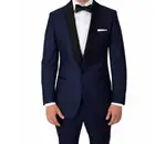 Смокинг для жениха, темно-синий, на заказ, Свадебный, для выпускного, модный смокинг, 2 шт. (куртка + брюки)