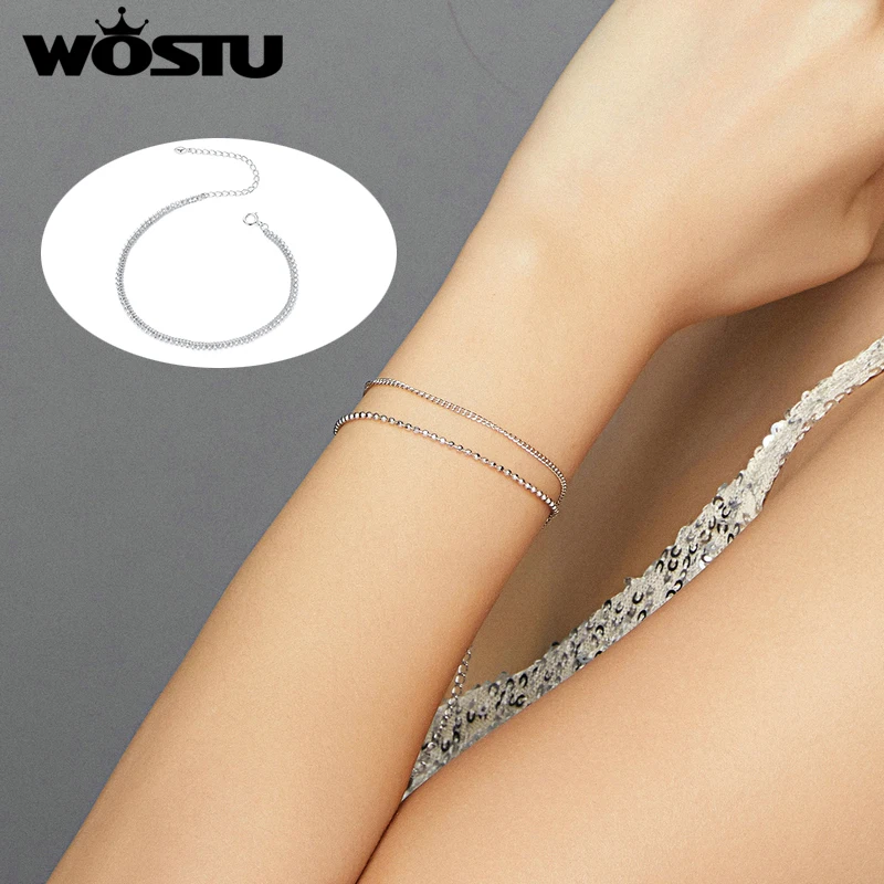 

WOSTU 2020 Новое поступление Настоящее серебро 925 пробы двухслойный браслет цепочка Ссылка для женщин ювелирные изделия оригинальный браслет ...