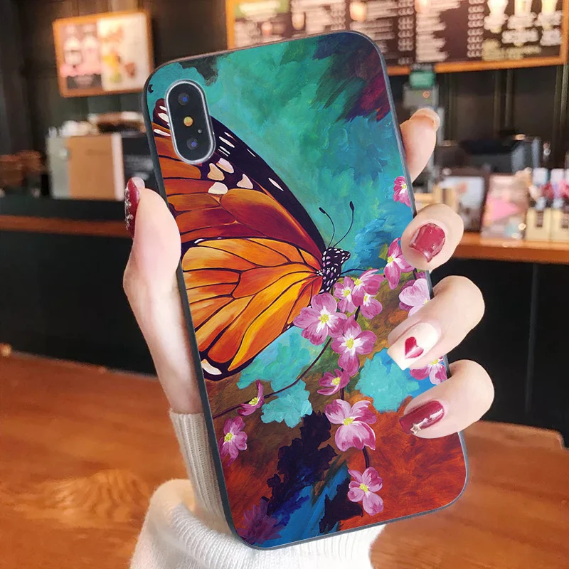 

Butterfly art Soft tpu Phone Cover for iPhone X XSMAX 6 6S 7 7plus 8 8Plus XR SE2020 12pro 12mini 11promax