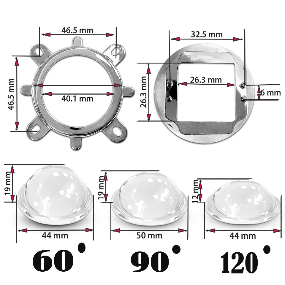 1 комплект Licht 44 мм Optische Glas Kondensator светодиодный Objektiv 60/90/120 Grad + Reflektor Kollimator Feste Halterung