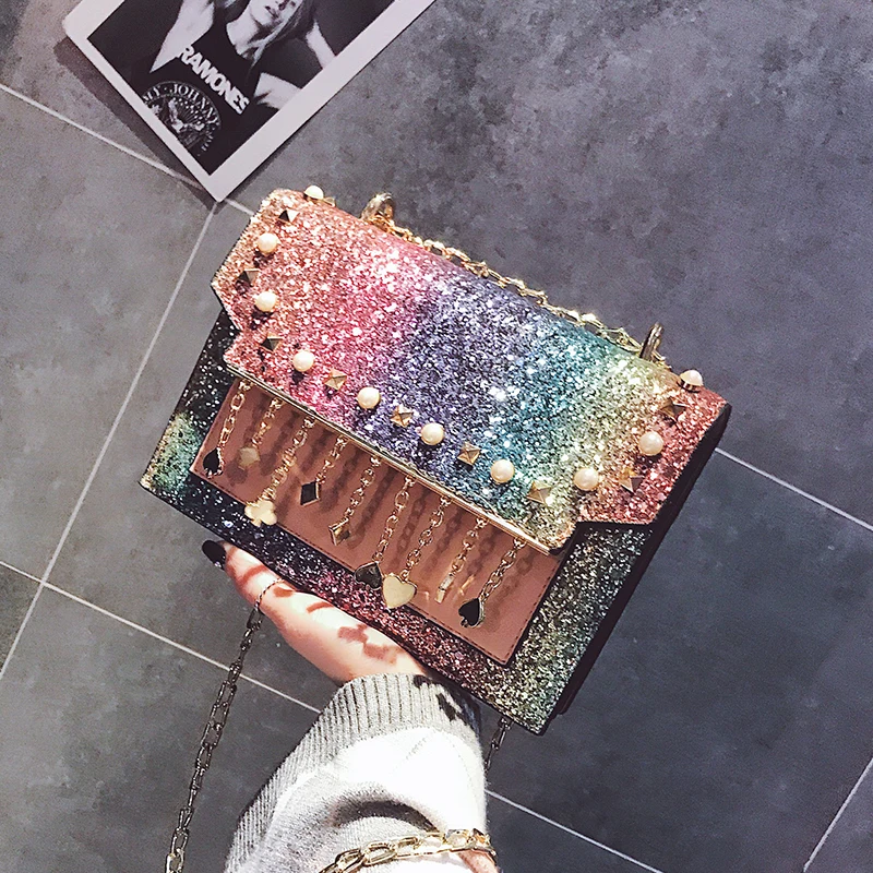 Модные женские кошельки и сумочки с блестками градиентных цветов металлическими