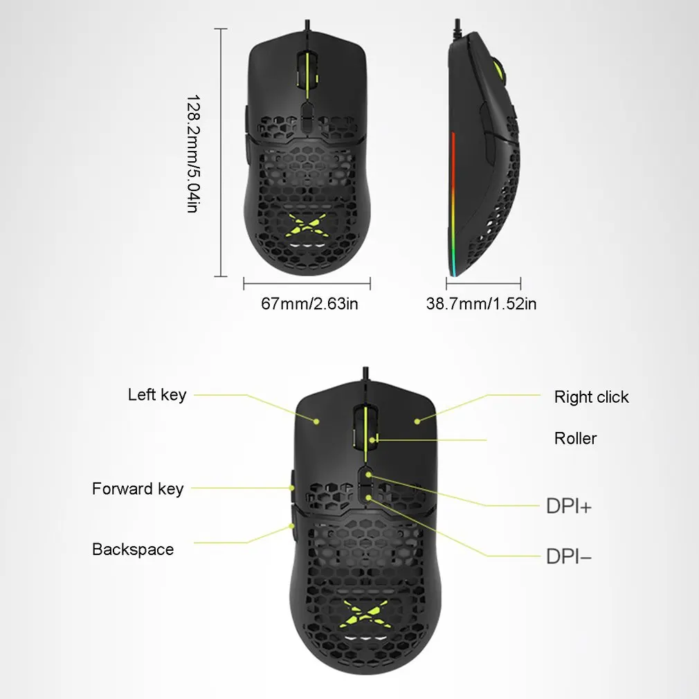 

M700 PMW3389 16000DPI RGB Gaming Mouse 67g Lightweight Honeycomb Shell Ergonomic Mice with Soft rope Cable For Computer Gamer