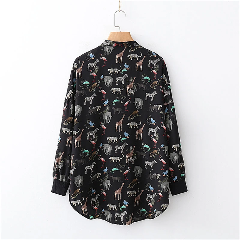 GLAUKE женская черная рубашка с принтом животных блузка длинным рукавом рубашки 2020