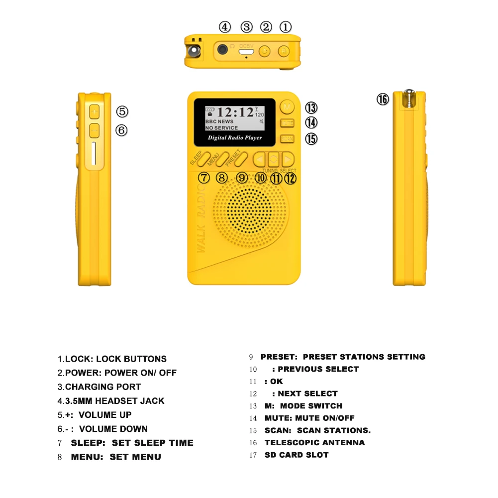 Мини радио DAB цифровое FM цифровой демодулятор Built in динамик портативный MP3 плеер