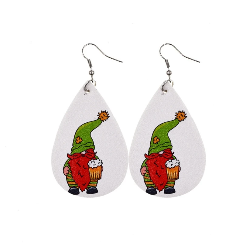 

12 Pairs St-Patricks Day Gnome Faux Leather Earrings Bulk Teardrop Earrings Irish Clover Spring Holiday Fashion Jewelry