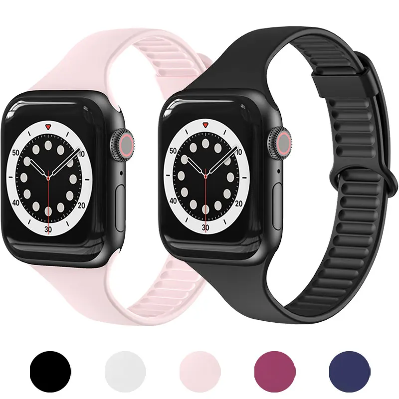 

Silicone Belt Strap For Apple Watch Band Smartwatch Watchband 44mm 40mm 38mm 42 mm Sliding Buckle Bracelet For Iwatch 3 4 5 Se 6