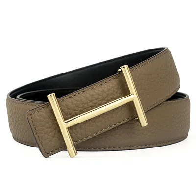 

Men's Luxury Belt H Letter Head Layer Cowhide Lychee Pattern Belt Jeans Belt Versatile Fashion Designer Belt