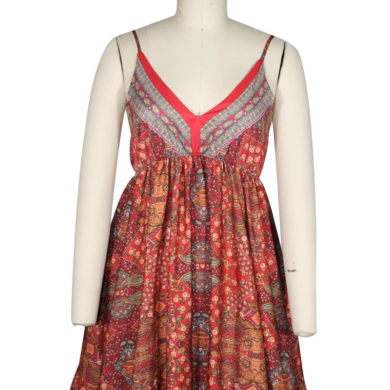 

Summer Boho Beach Sundress Floral Print Sexy Party Dress Women 2021 Female Casual V-Neck Sleeveless Strap Maxi Dresses Vestido