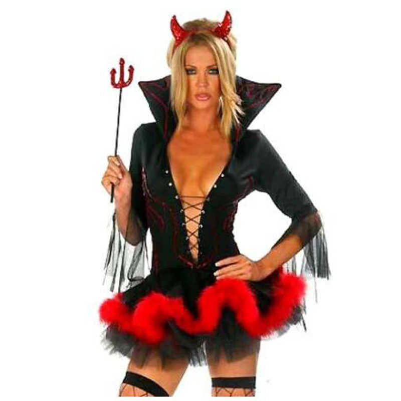 Бесплатная доставка дамы Хэллоуин Дьявол маскарадный костюм рога женщина