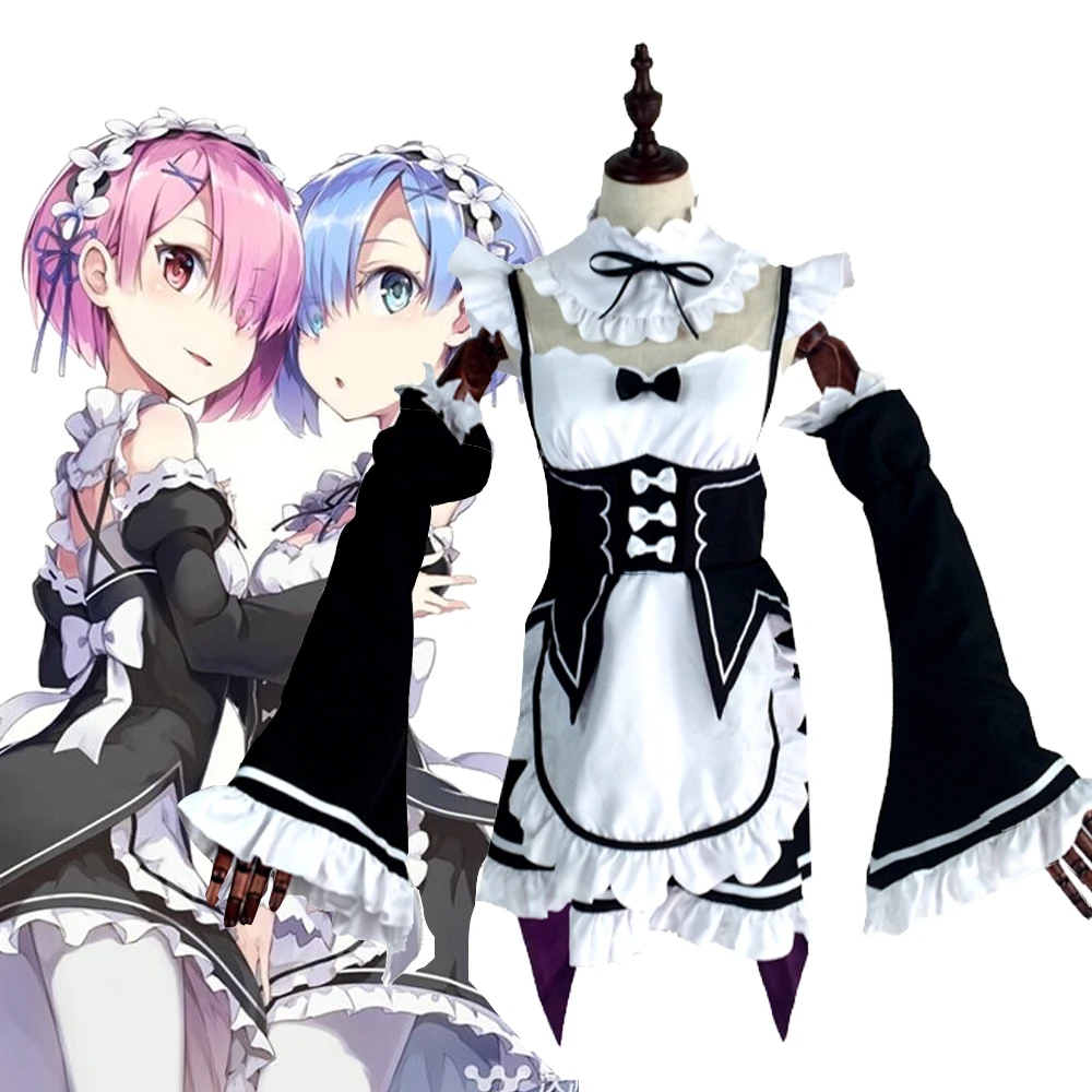 

Ram/Rem Cosplay Costume Re:Zero kara Hajimeru Isekai Seikatsu Sexy Maid Servant Costumes Women Kawaii Halloween Costume