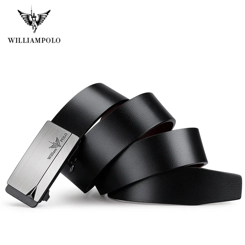 

WilliamPOLO Luxury Brand Male Belts Genuine Leather Belts For Men High Quality Fanshion Black Automatic Buckle Belts
