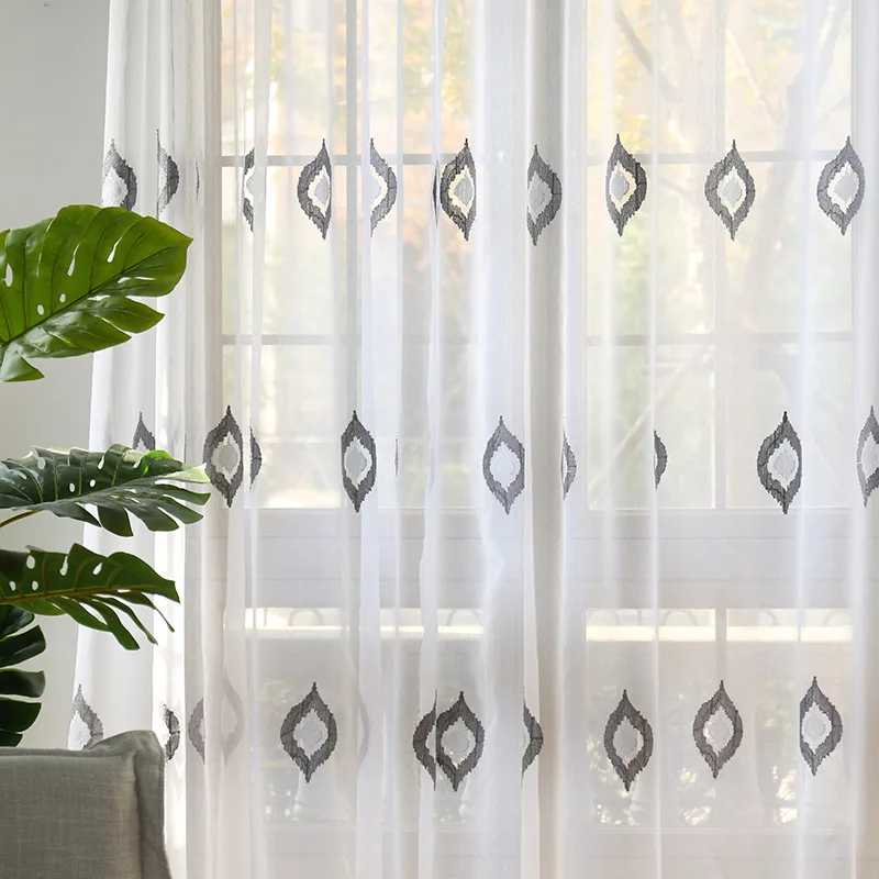

New Curtains For Living Dining Room Bedroom Modern Minimalist White Embroidery Curtain Modern Fashion Fabric Customization