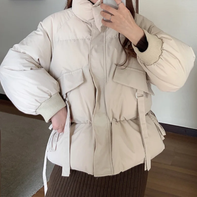 

Бежевый пуховик с хлопковой подкладкой, женская утепленная теплая зимняя одежда, новинка 2021, корейский свободный дизайн