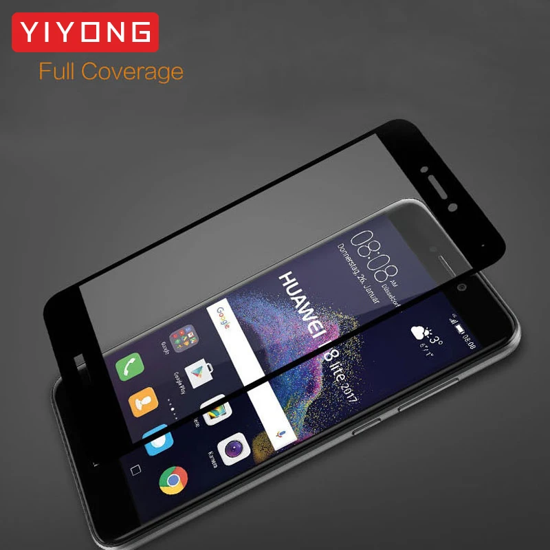 YIYONG Полное покрытие экрана стекло для Huawei P8 Lite 2017 закаленное Honor 8 защита на P9
