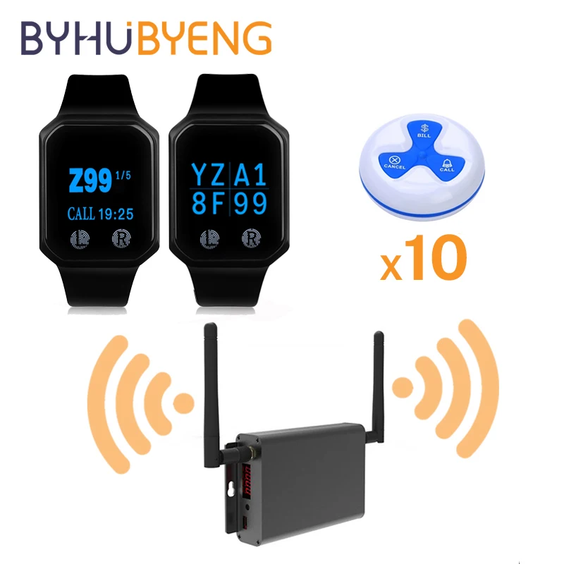 BYHUBYENG Wireless Calling Call Button Long Range System More Than 2000m In Open Area High Quality Repeater Watch Pager
