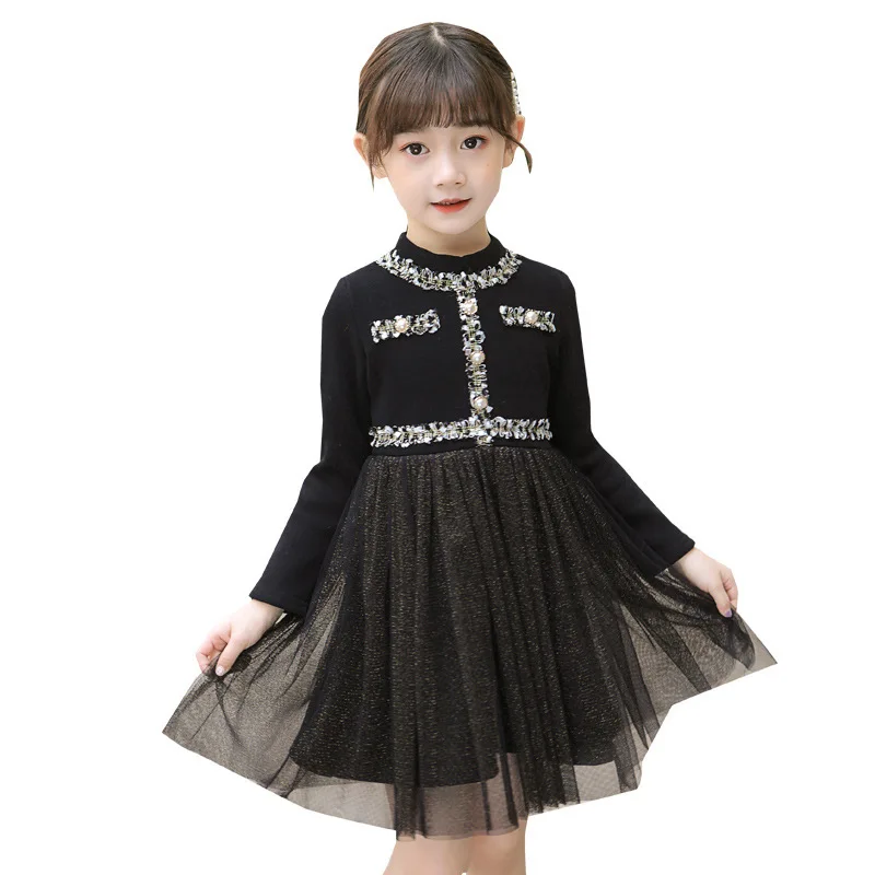 

2021 Girls Long-sleeved Round Neck Puffy Princess Dress