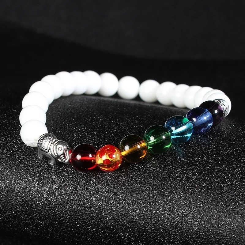 Многоцветный камень бусины 8 мм 7 энергия чакры Браслет семь цветов слон Йога