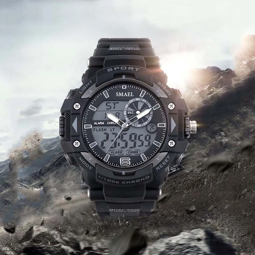 Электронные часы мужские спортивные с двойным дисплеем военные светящиеся