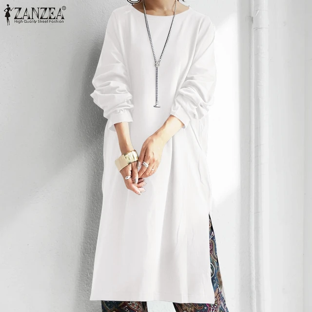ZANZEA UK Women Long Sleeve Cotton Shirt Mini Dress Ladies Casual Loose Sundress ZANZEA UK Women Long Sleeve Cotton Shirt Mini Dress Ladies Casual Loose Sundress