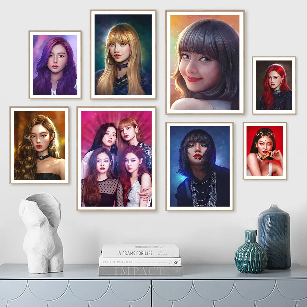 Черно-розовый художественный постер по технологии ощущения печать Корея девушки