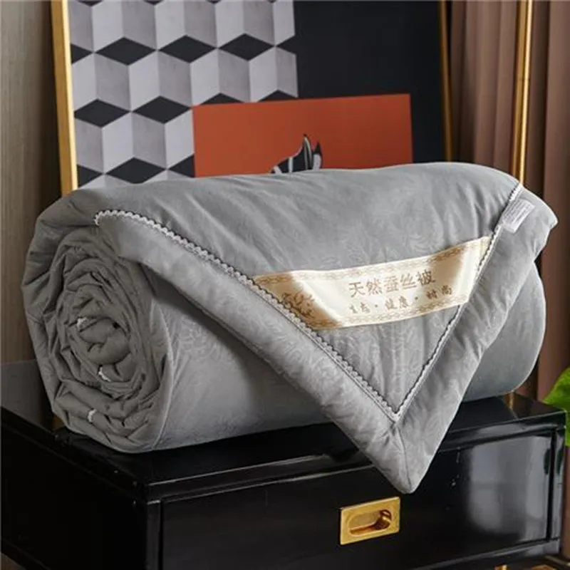 

100% Mulberry Silk Spring Thin Quilt Skin Friendly Cotton Summer Embossed Quilt Core Children Twin Queen Bed Set