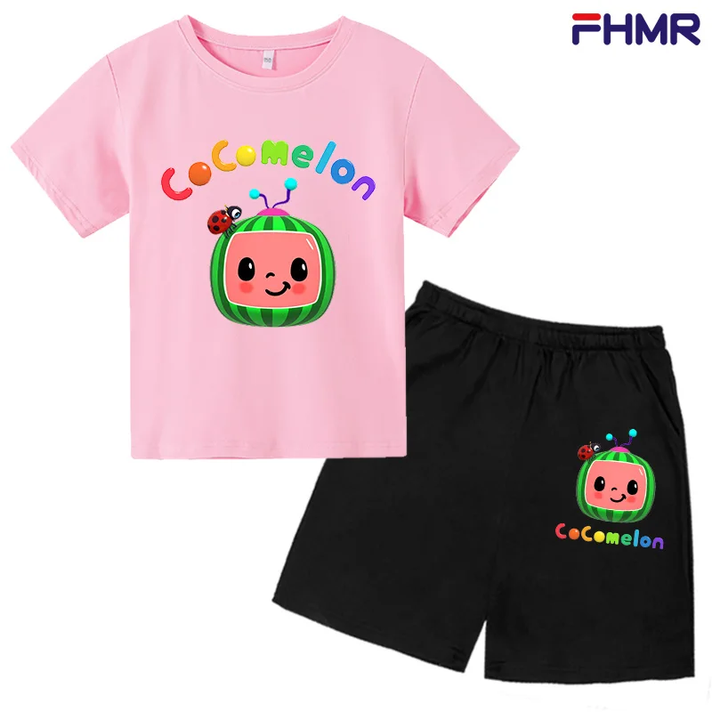 

Summer Lovely Watermelon Pure Cotton Round Neck Print Children's Wear Short Sleeve Suit Funny Kids T-Shirt For Boys Girls