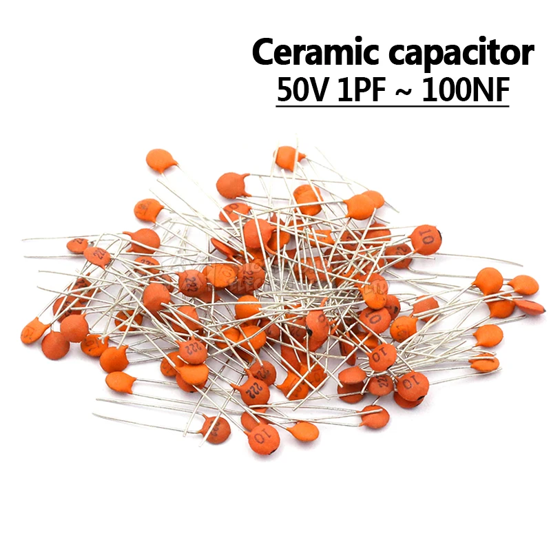 100 шт. керамический конденсатор 50 в 1pF ~ 100nF 0 1 мкФ 104 4.7PF 10PF 22PF 33PF 47PF 100PF 101 220PF 10NF 330PF 470PF