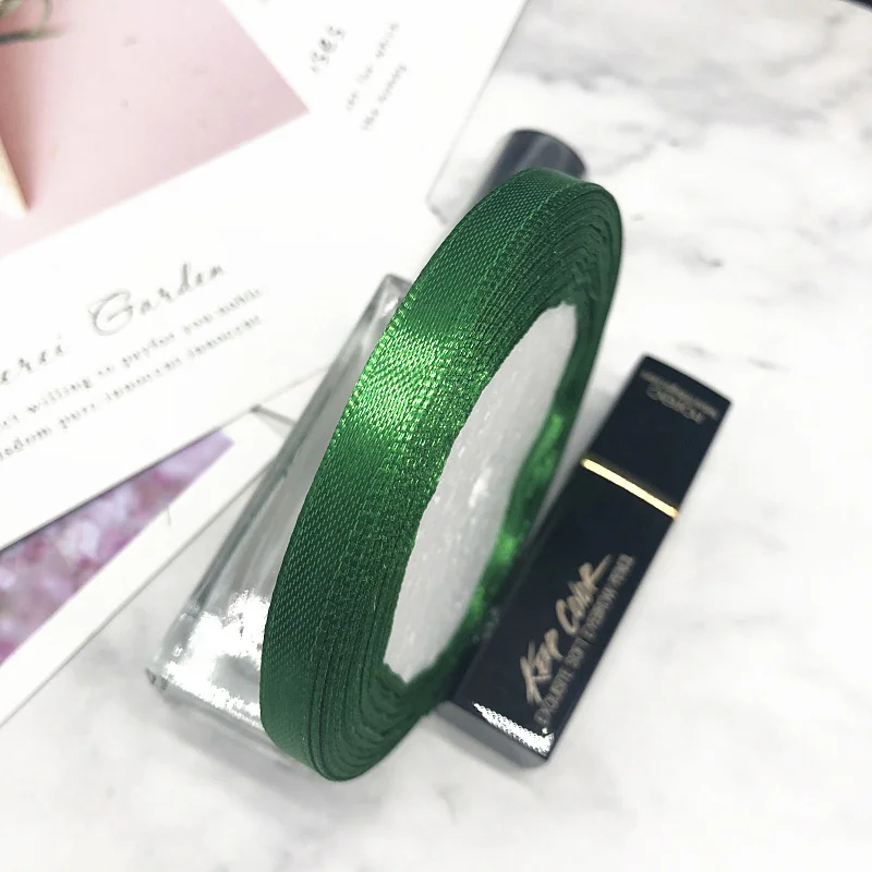 Dark green HINDJEF 6 мм 25 ярдов Розовый Шелковый Атласный органза полиэстер лента для шитья Свадебная вечеринка ручной работы украшения тесьма подарочная упаковка - Цвет: Dark green