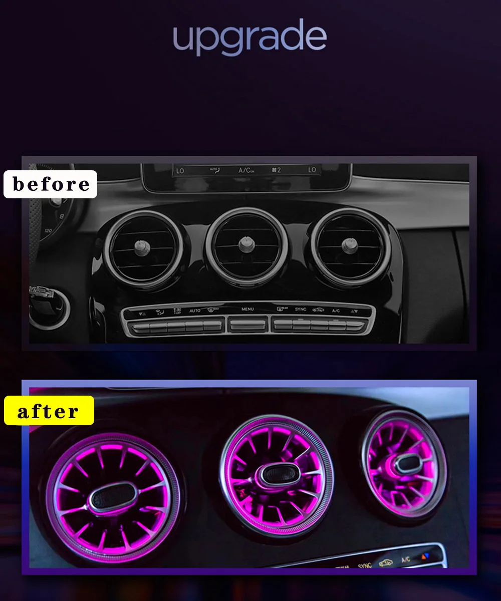 3/64 color Car Dashboard Rear Air Vent Ambient LED Illuminated Turbo Trim For Mercede Benz C Class W205 GLC X253 2014 -2021 | Автомобили и