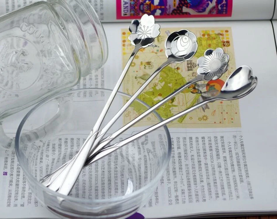 

Нержавеющая сталь Кофе ложки с длинной ручкой для сердце Космос цветок ложка в виде Розы молока ложка для мороженого Gastronomie Cuillere десерт под...