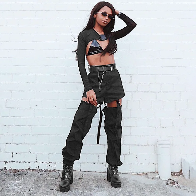 

2020 Cargo Pants Women Clothes Fashion Sexy Pant Solid Black Casual Trousers High Waist Vintage Sweatpants Streetwear P9063
