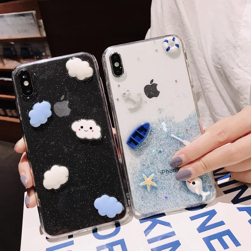 Cloud accessories mobile phone case for iPhone X XS XR XSMax 8 7 6 6S PluS transparent epoxy anti-fall protection back cover |
