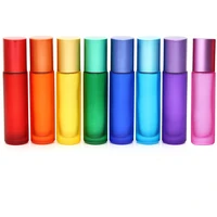 1510pcs perfume bottle10ml portable thickened glass frosted roller essential oil travel refillable colorful rollerball bottle
